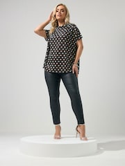 Yours Curve Chocolate Brown Polka Dot London Pleated Shoulder Top - Image 2 of 5