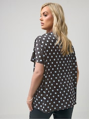 Yours Curve Chocolate Brown Polka Dot London Pleated Shoulder Top - Image 3 of 5