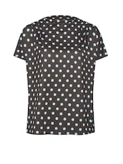 Yours Curve Chocolate Brown Polka Dot London Pleated Shoulder Top - Image 5 of 5