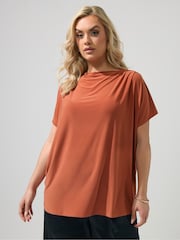 Yours Curve Orange London Pleated Shoulder Top - Image 1 of 5