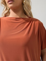 Yours Curve Orange London Pleated Shoulder Top - Image 4 of 5