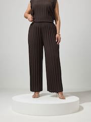 Yours Curve Brown London Pleated Trousers - Image 2 of 5