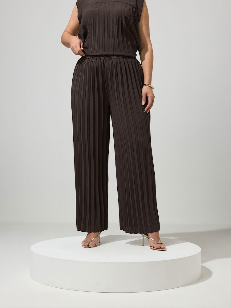 Yours Curve Brown London Pleated Trousers - Image 2 of 5