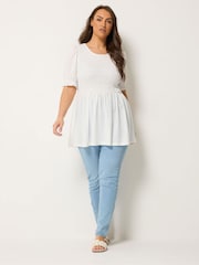 Yours Curve White Shirred Puff Sleeve Top - Image 3 of 4