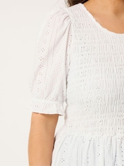 Yours Curve White Shirred Puff Sleeve Top - Image 4 of 4