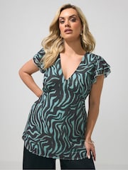 Yours Curve Brown London Zebra Animal Print Top - Image 1 of 4