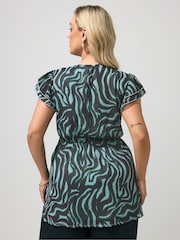 Yours Curve Brown London Zebra Animal Print Top - Image 3 of 4