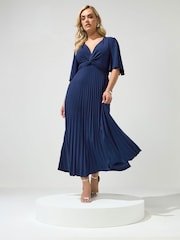 Yours Curve Blue London Pleated Knot Angel Sleeve Maxi Dress - Image 1 of 5