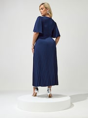 Yours Curve Blue London Pleated Knot Angel Sleeve Maxi Dress - Image 3 of 5