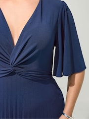 Yours Curve Blue London Pleated Knot Angel Sleeve Maxi Dress - Image 4 of 5