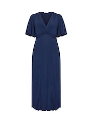 Yours Curve Blue London Pleated Knot Angel Sleeve Maxi Dress - Image 5 of 5