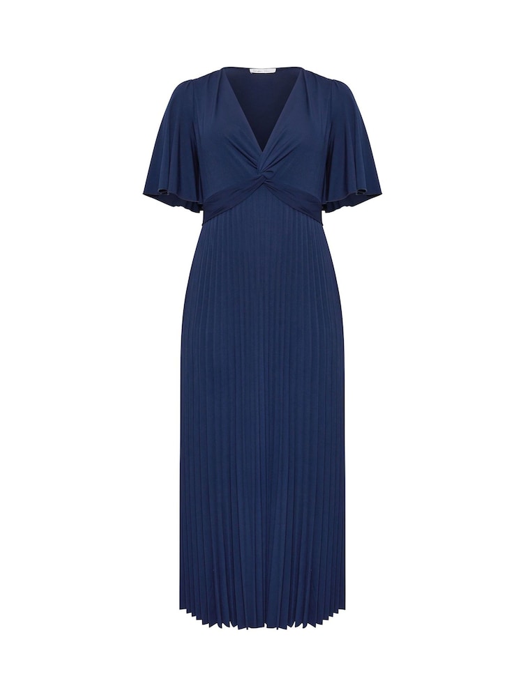 Yours Curve Blue London Pleated Knot Angel Sleeve Maxi Dress - Image 5 of 5
