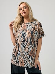 Yours Curve Brown London Pleated Shoulder Top - Image 1 of 5