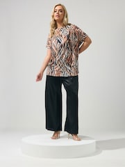 Yours Curve Brown London Pleated Shoulder Top - Image 2 of 5
