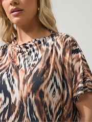 Yours Curve Brown London Pleated Shoulder Top - Image 4 of 5