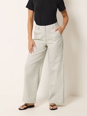 M&Co Natural Petite Poplin Wide Leg Trousers - Image 1 of 5