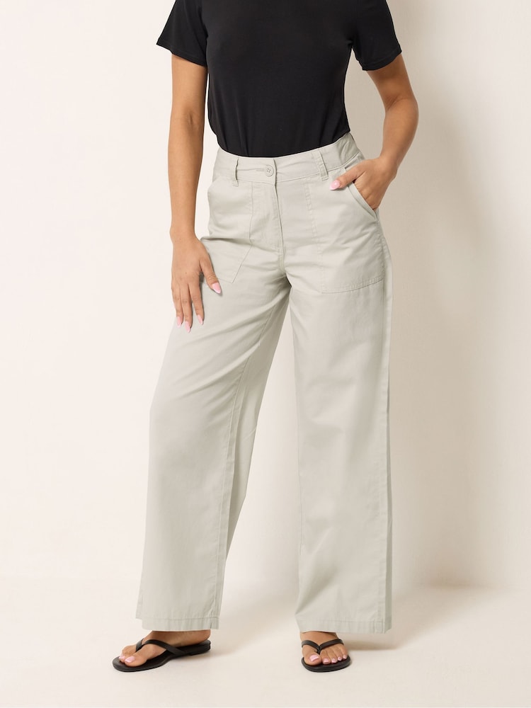 M&Co Natural Petite Poplin Wide Leg Trousers - Image 1 of 5