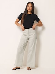 M&Co Natural Petite Poplin Wide Leg Trousers - Image 2 of 5
