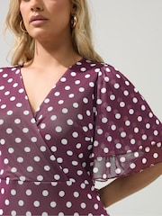 Yours Curve Purple London Mesh Wrap Ruffle Dress - Image 4 of 5