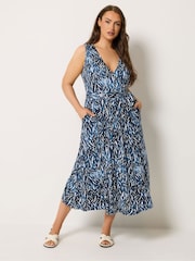 Yours Curve Blue Sleeveless Wrap Front Dress - Image 1 of 4