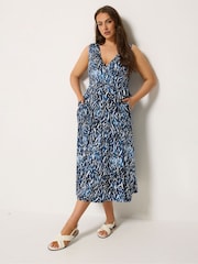 Yours Curve Blue Sleeveless Wrap Front Dress - Image 2 of 4