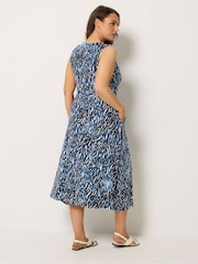 Yours Curve Blue Sleeveless Wrap Front Dress - Image 3 of 4