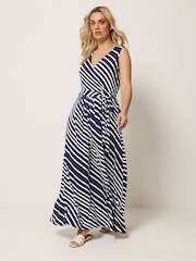 Yours Curve Blue Sleeveless Wrap Front Dress - Image 1 of 5