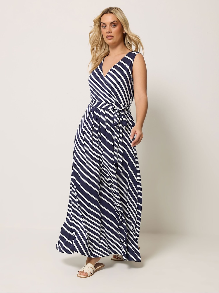 Yours Curve Blue Sleeveless Wrap Front Dress - Image 1 of 5