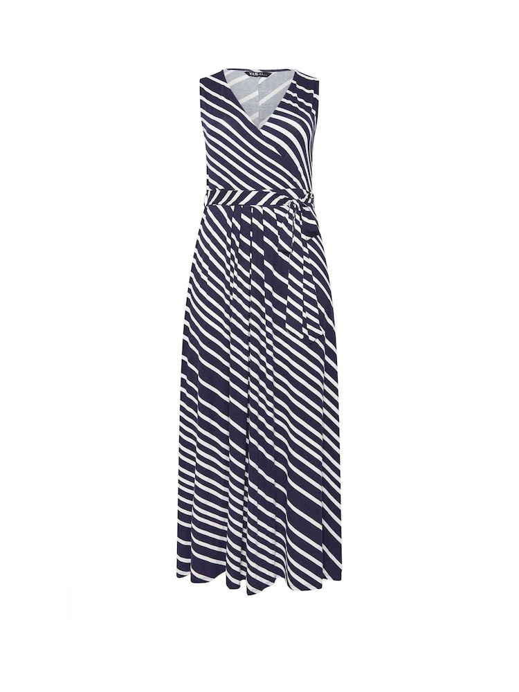 Yours Curve Blue Sleeveless Wrap Front Dress - Image 5 of 5