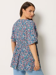 Yours Curve Blue Textured Wrap Top - Image 3 of 4