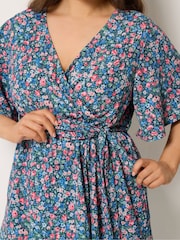 Yours Curve Blue Textured Wrap Top - Image 4 of 4