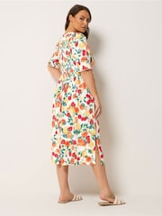 Yours Curve Orange Shirred Puff Sleeve Dress - Image 3 of 5