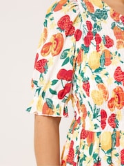 Yours Curve Orange Shirred Puff Sleeve Dress - Image 4 of 5