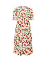 Yours Curve Orange Shirred Puff Sleeve Dress - Image 5 of 5