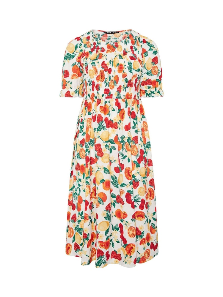 Yours Curve Orange Shirred Puff Sleeve Dress - Image 5 of 5