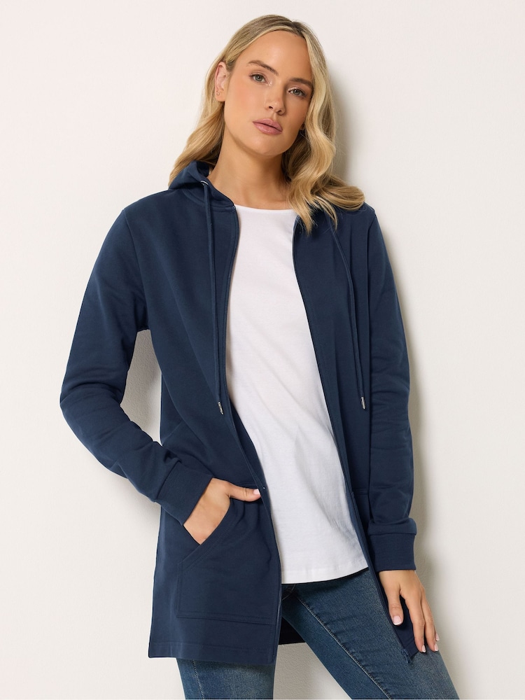 Long Tall Sally Navy Blue Longline Zip Through Hoodie - Image 1 of 5