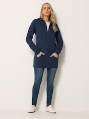 Long Tall Sally Navy Blue Longline Zip Through Hoodie - Image 2 of 5