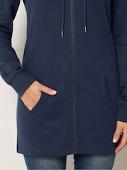 Long Tall Sally Navy Blue Longline Zip Through Hoodie - Image 4 of 5