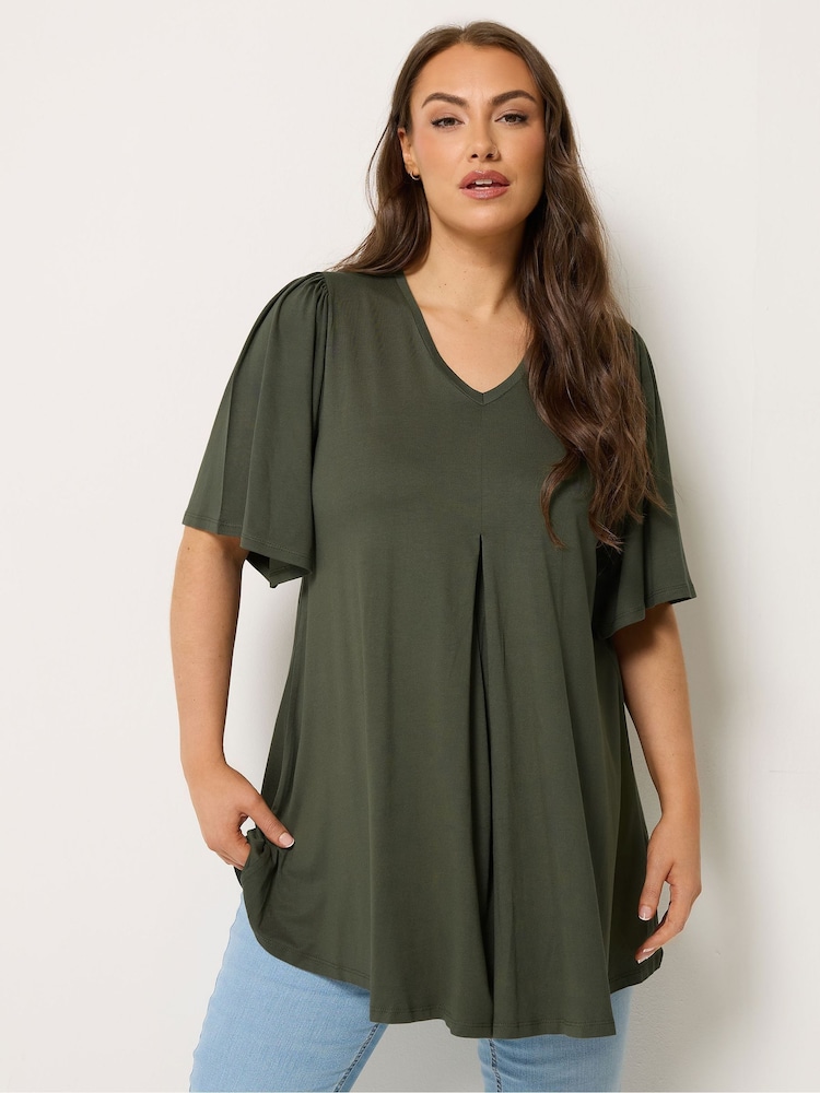 Yours Curve Green Pleated Front Swing Top - Image 1 of 5