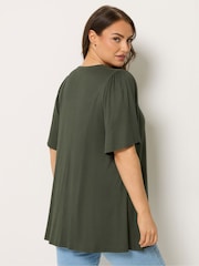 Yours Curve Green Pleated Front Swing Top - Image 3 of 5