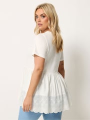 Yours Curve White Tiered Anglaise Peplum Top - Image 2 of 4