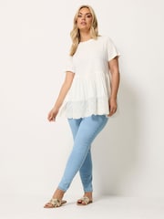 Yours Curve White Tiered Anglaise Peplum Top - Image 3 of 4
