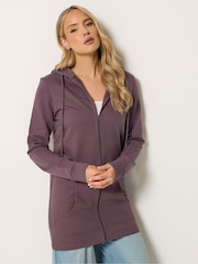 Long Tall Sally Cherry Purple Longline Zip Through Hoodie - Image 1 of 5