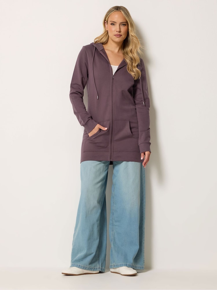 Long Tall Sally Cherry Purple Longline Zip Through Hoodie - Image 2 of 5
