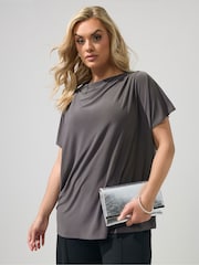 Yours Curve Grey London Pleated Shoulder Top - Image 1 of 5