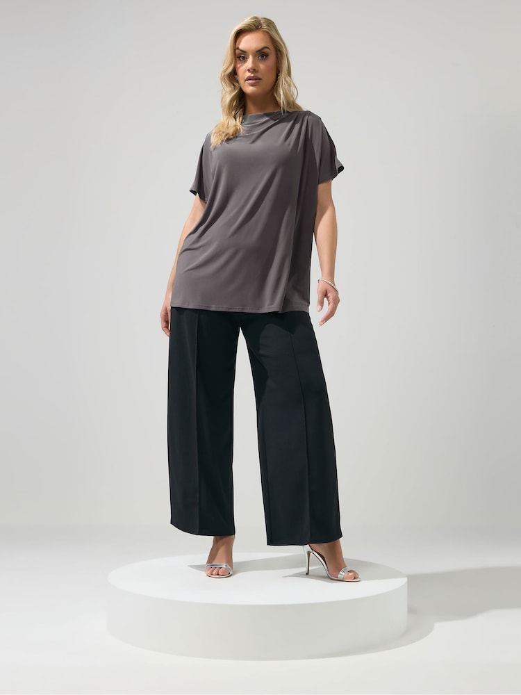 Yours Curve Grey London Pleated Shoulder Top - Image 2 of 5 Yours Curve Grey London Pleated Shoulder Top - Image 2 of 5