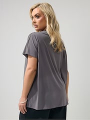 Yours Curve Grey London Pleated Shoulder Top - Image 3 of 5