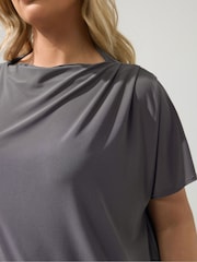 Yours Curve Grey London Pleated Shoulder Top - Image 4 of 5