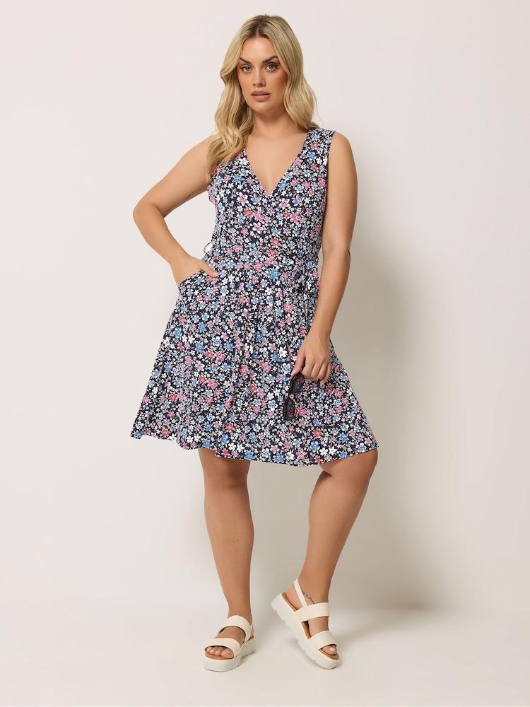 Yours Curve Black Sleeveless Wrap Front Dress - Image 2 of 5