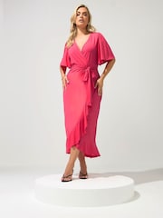 Yours Curve Pink London Ruffle  Dress - Image 4 of 6